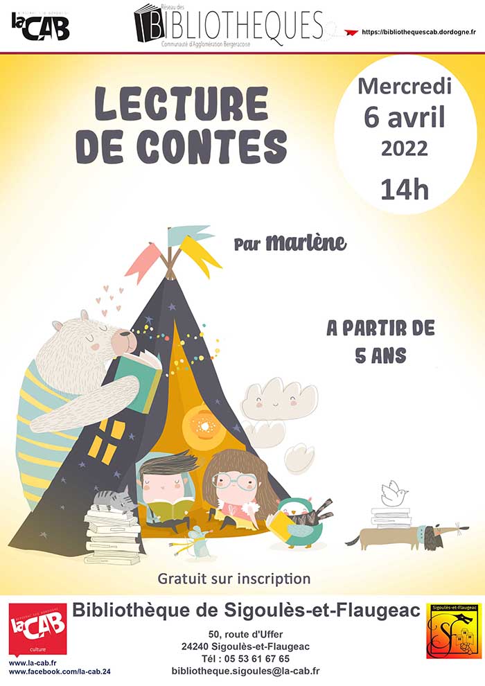 Lecture de contes par Marlène à la bibliothèque de Sigoulès-et-Flaugeac