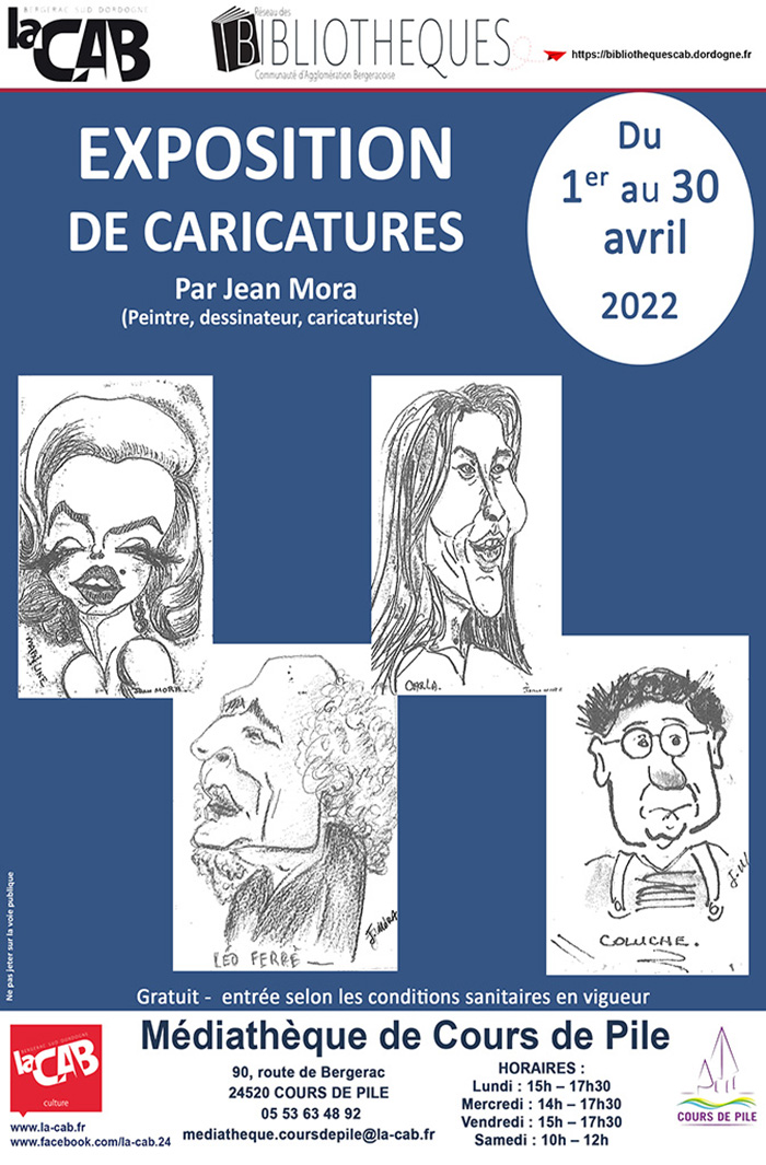 WEB expo caricatures 1024 673 Exposition de caricatures par Jean Mora à la médiathèque de Cours de Pile