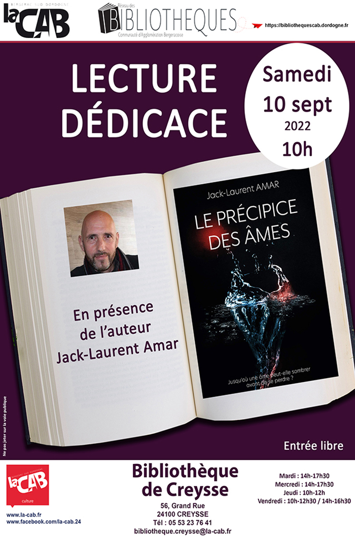 LECTURE-DÉDICACE : Du roman policier "le précipice des âmes" en présence de l'auteur Jack-Laurent Amar.
