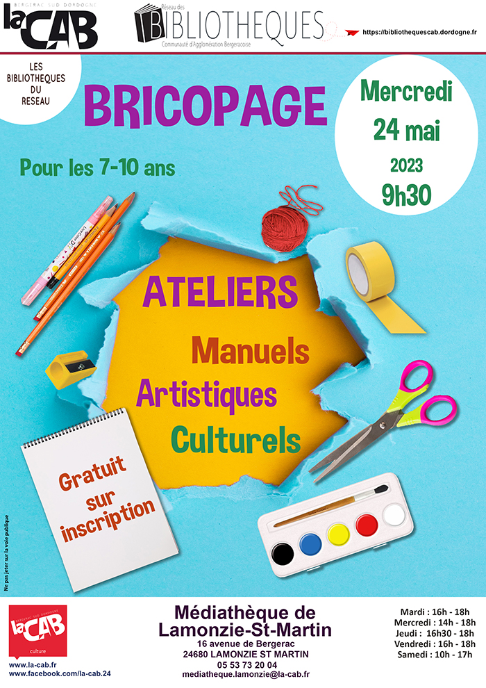 Bricopages à la médiathèque de Lamonzie Saint Martin