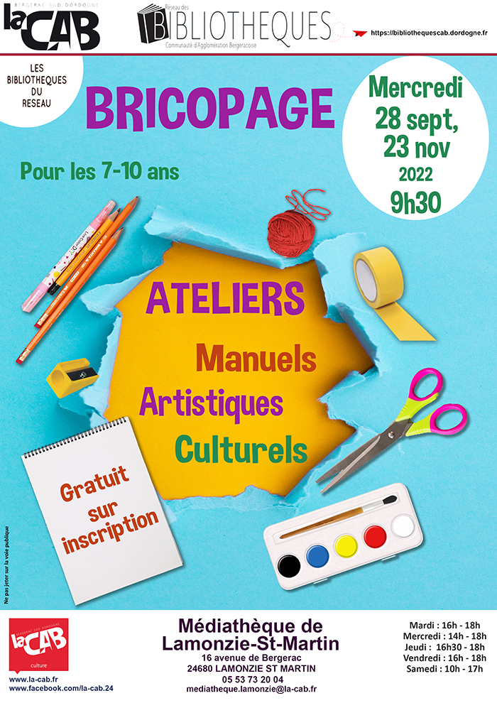 Bricopages à la médiathèque de Lamonzie Saint Martin