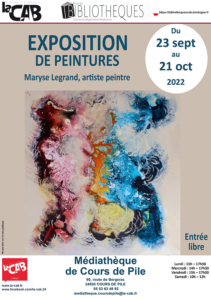 Exposition de peintures : Maryse Legrand à la médiathèque de Cours de Pile