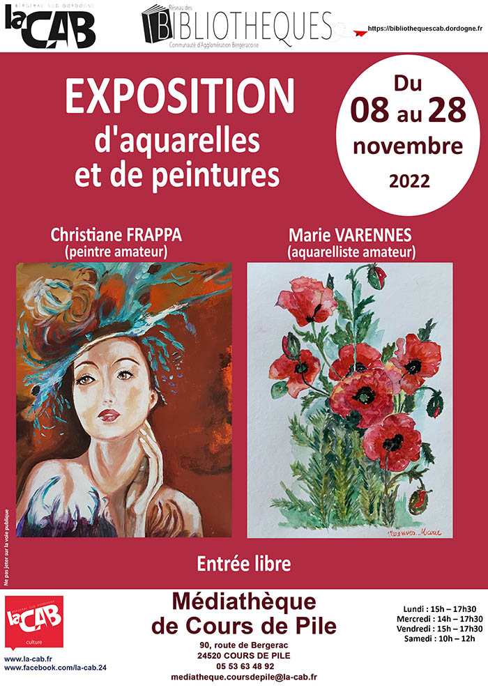 Exposition de peintures et d'aquarelles à la médiathèque de Cours de Pile