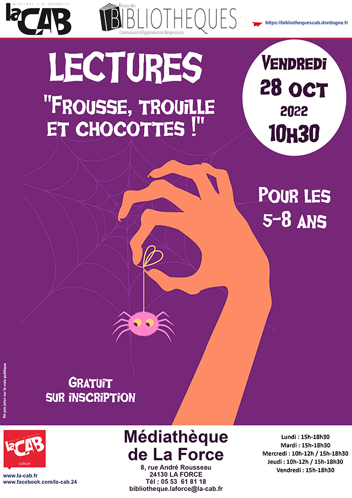 Lectures : frousse, trouille et chocottes ! à la médiathèque de La Force