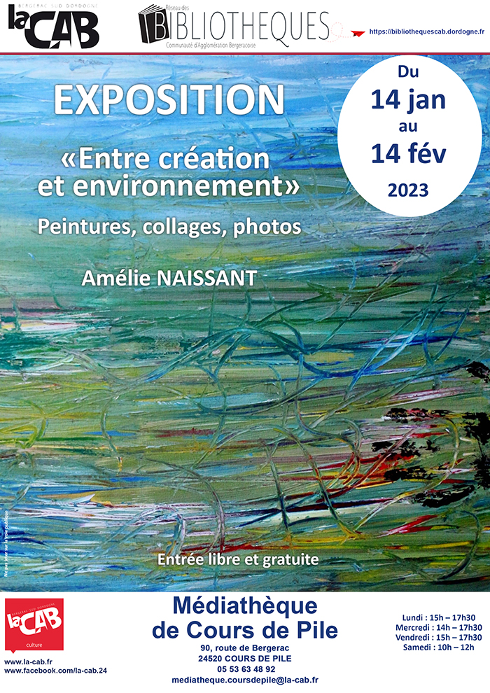 Exposition "entre création et environnement à la médiathèque de Cours de Pile