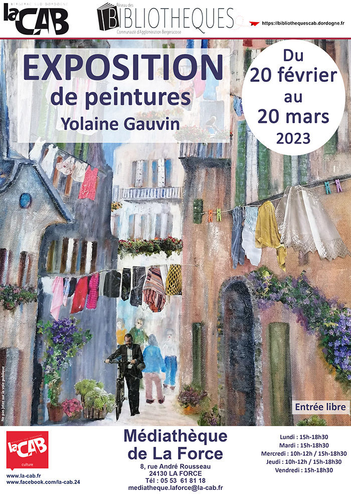 Exposition de peinture : Par Yolaine Gauvin à la médiathèque de La Force