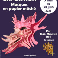 Exposition Masques en papier mâché de Jean-Maurice Bois à la médiathèque de Bergerac