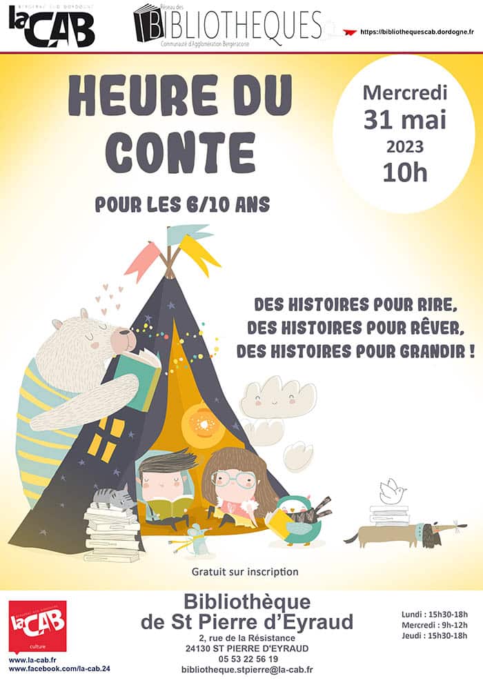 Heure du conte à la bibliothèque de Saint Pierre d'Eyraud