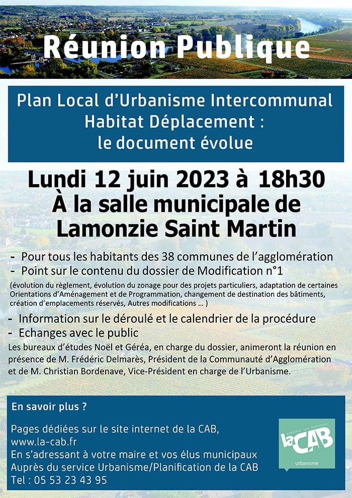 Réunion publique : Plan Local d'Urbanisme Intercommunal Habitat Déplacement : le document évolue