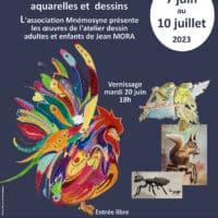 Exposition aquarelles et dessins par L'association Mnémosyne à la médiathèque de Cours de Pile