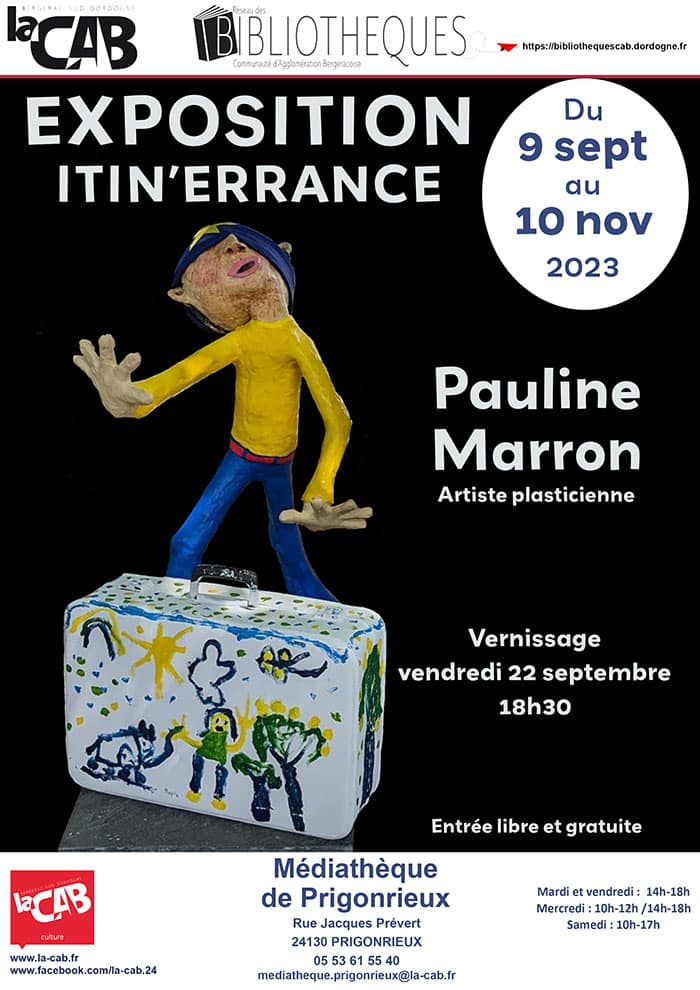 Exposition "ITIN’ERRANCE" : Pauline Marron (Artiste plasticienne) à la médiathèque de Prigonrieux