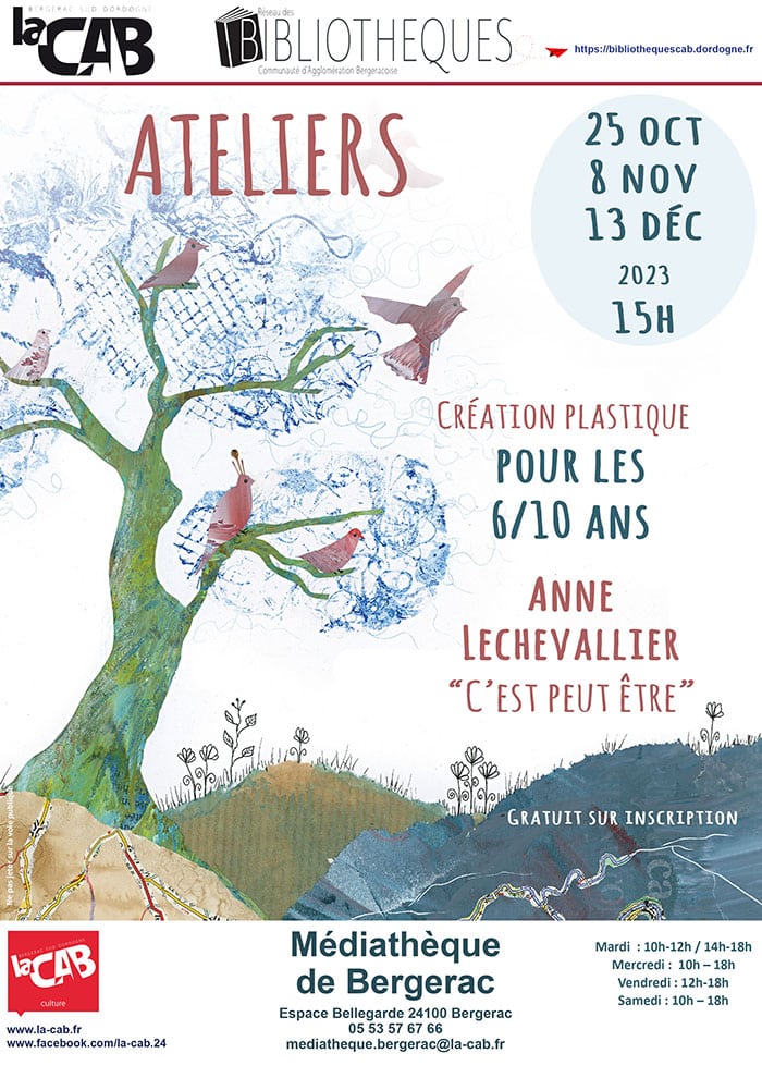 IMPRESSION ateliers anne lechevallier berg copie Atelier création plastique à la médiathèque de Bergerac
