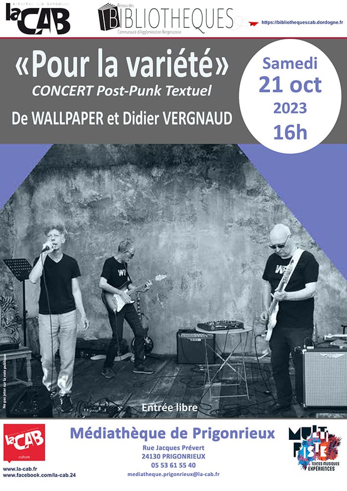 Concert «Pour la variété» : (Post-Punk Textuel) De WALLPAPER et Didier VERGNAUD