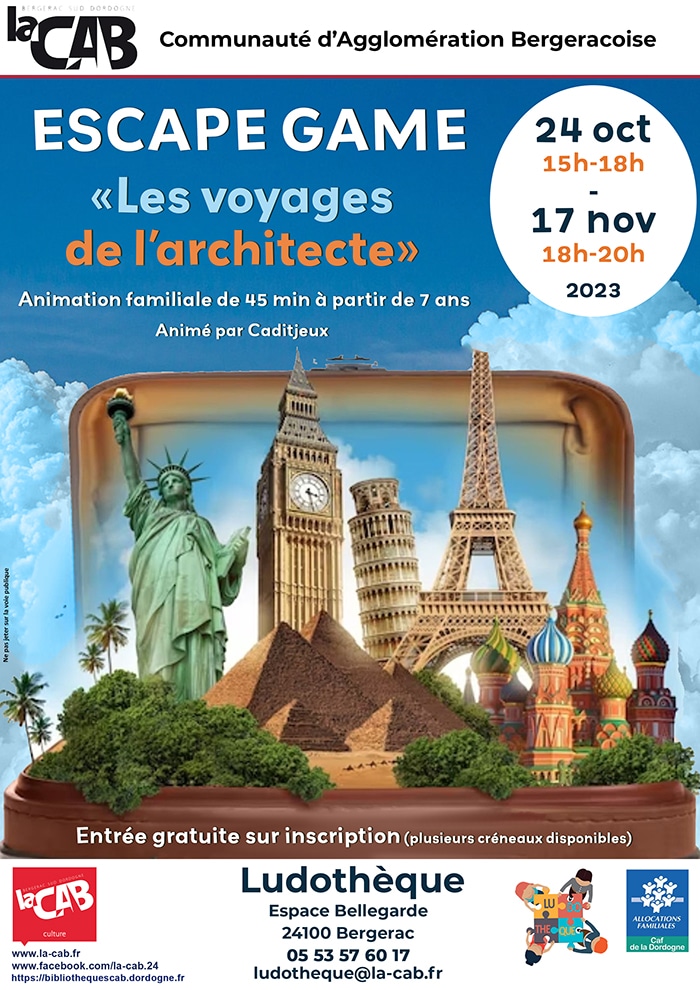 escape game oct 2023 copie Escape Game : « Les voyages de l’architecte » à la ludothèque de la CAB