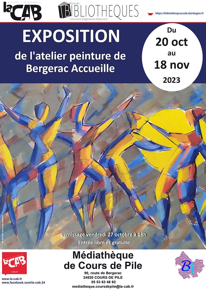 expo cours de pile oct nov 2023 Exposition de l'atelier peinture de Bergerac Accueille à la médiathèque de Cours de Pile