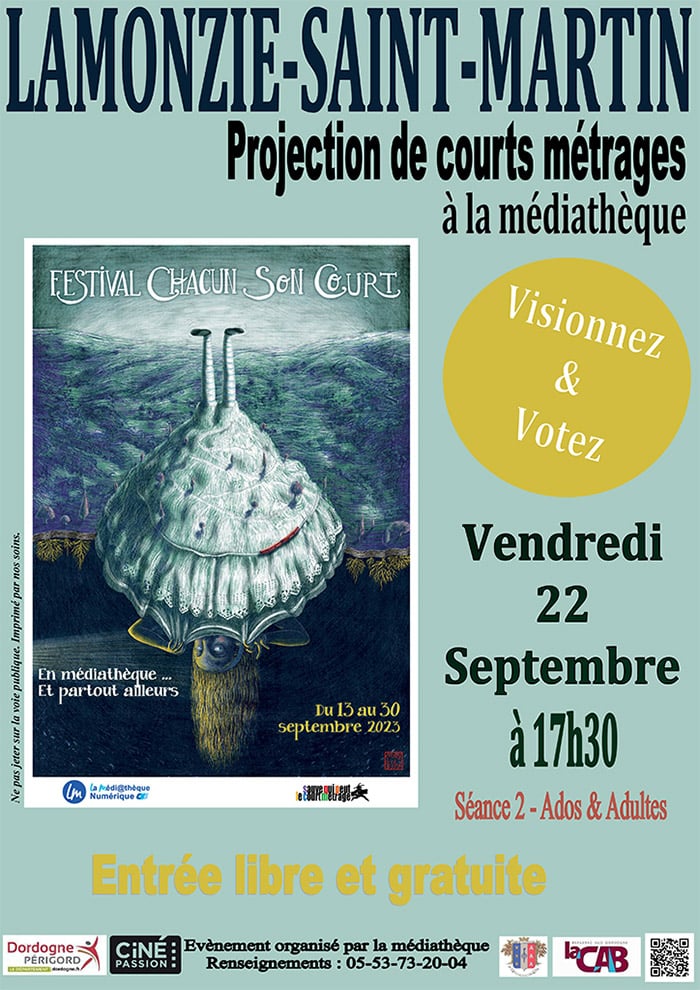 Festival Chacun son court à la médiathèque de Lamonzie Sain Martin