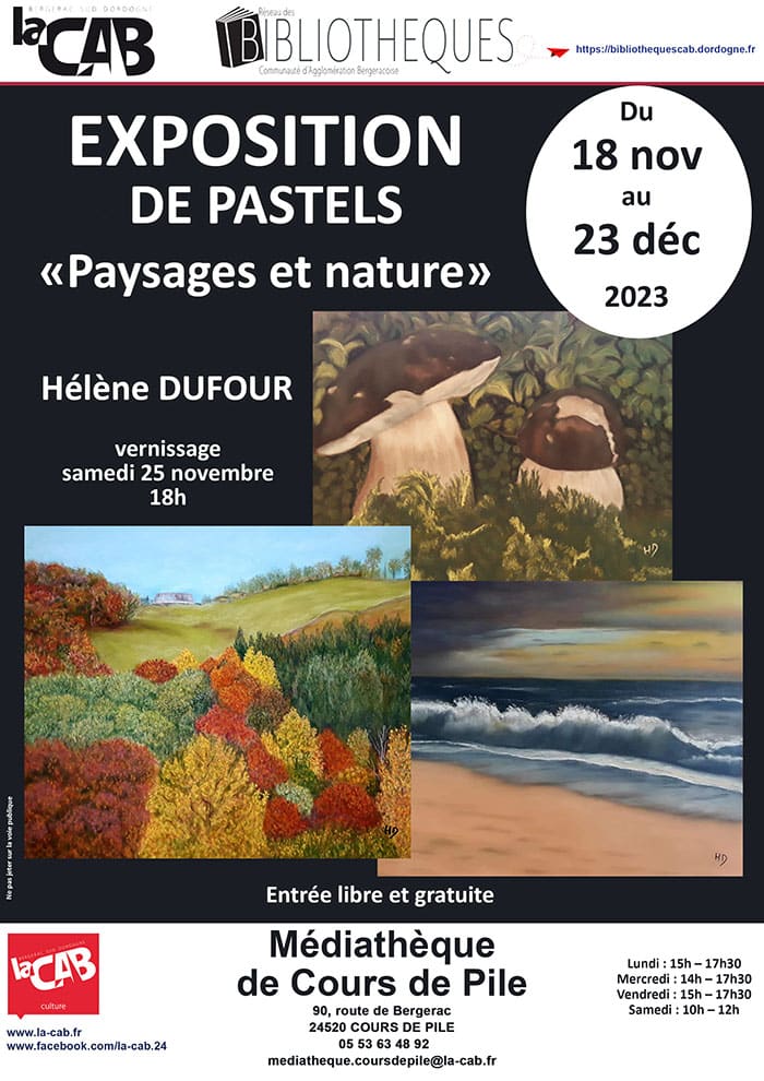 Exposition pastels "Paysages et nature" à la médiathèque de Cours de Pile