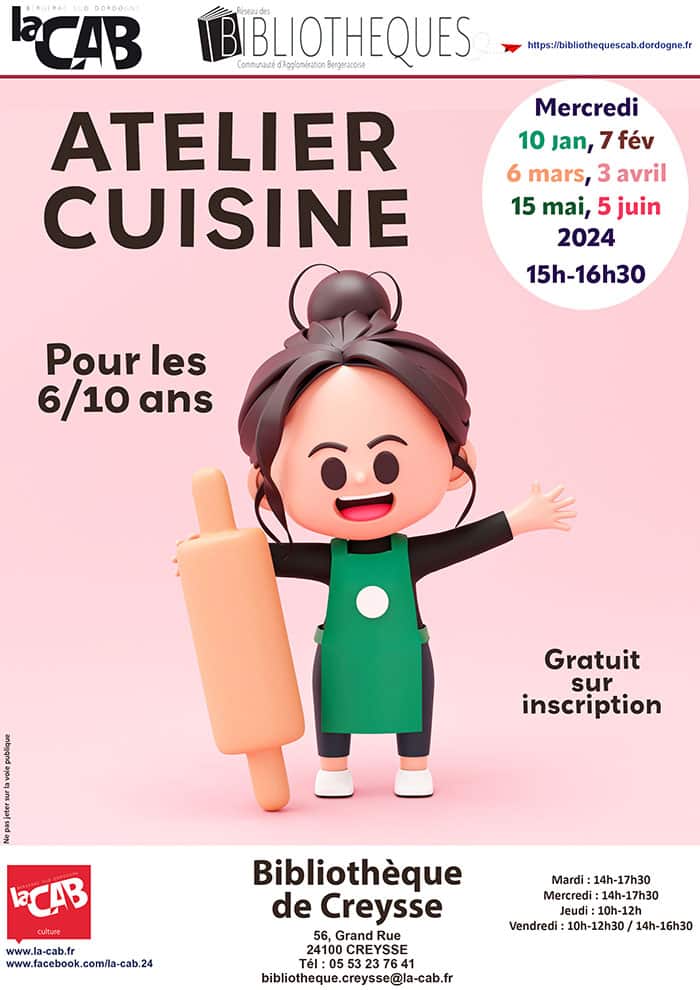 Atelier cuisine à la bibliothèque de Creysse