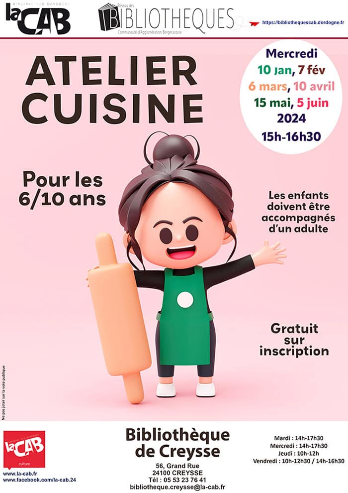 Atelier cuisine à la bibliothèque de Creysse