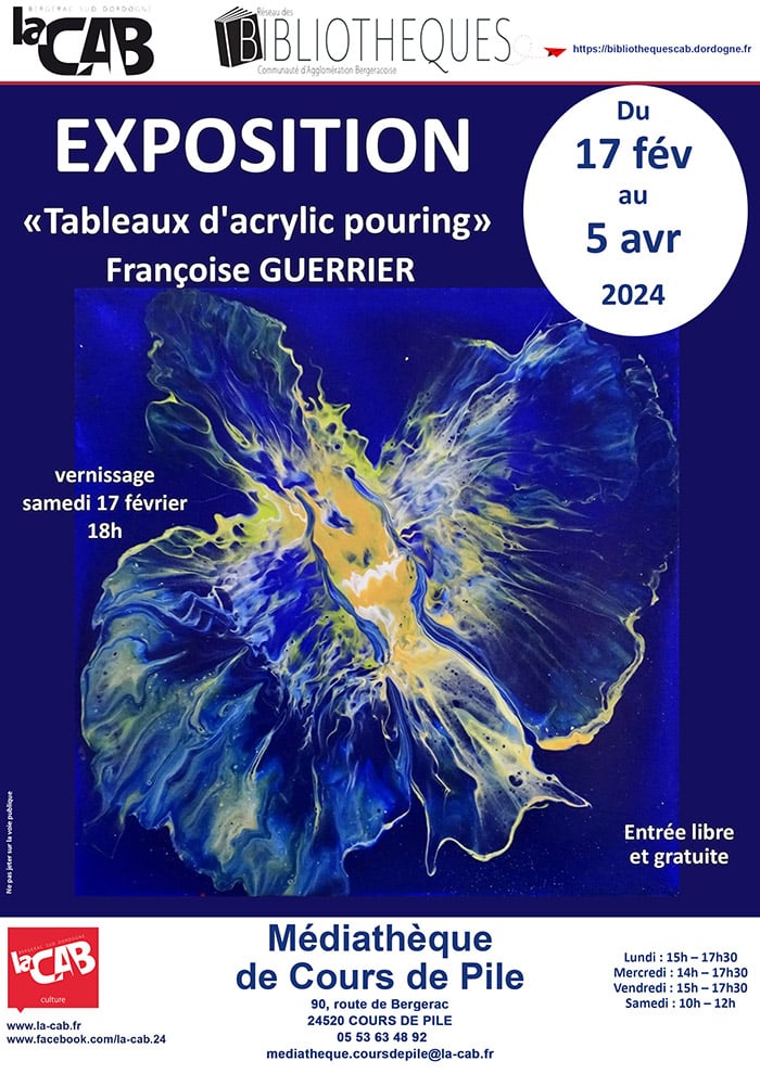 Exposition Cours de Pile Françoise Guerrier à la médiathèque de Cours de Pile