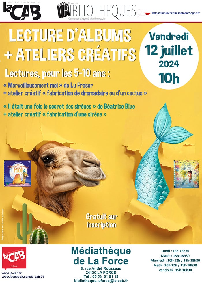 IMPRESSION lecture et atelier juillet 24 copie Lecture d'albums + ateliers créatifs