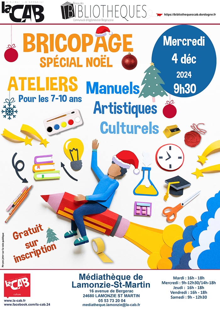 Bricopages de noël à la médiathèque de Lamonzie Saint Martin