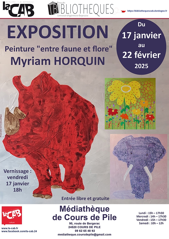 Exposition "Entre faune et flore" à la médiathèque de Cours de Pile