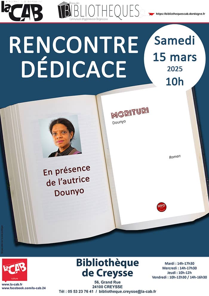 Lecture dédicace en présence de l'autrice Dounyo pour son nouveau roman "Morituri".