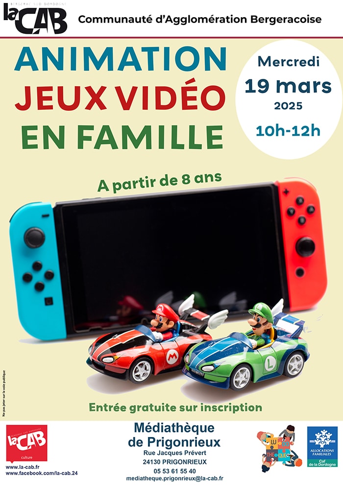 Animation jeux vidéo en famille à la médiathèque de Prigonrieux
