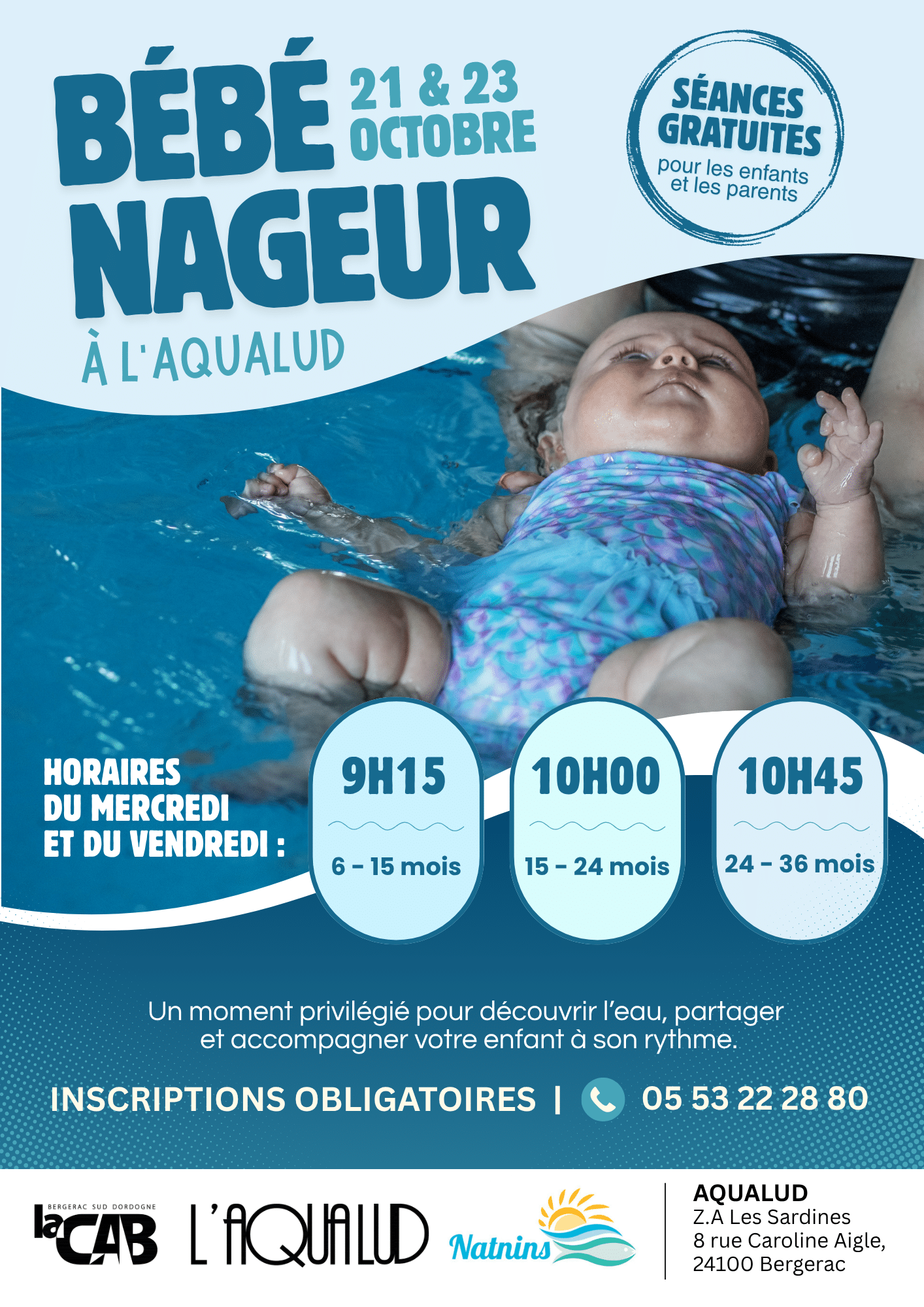 Aqualud séances bébé nageur gratuites